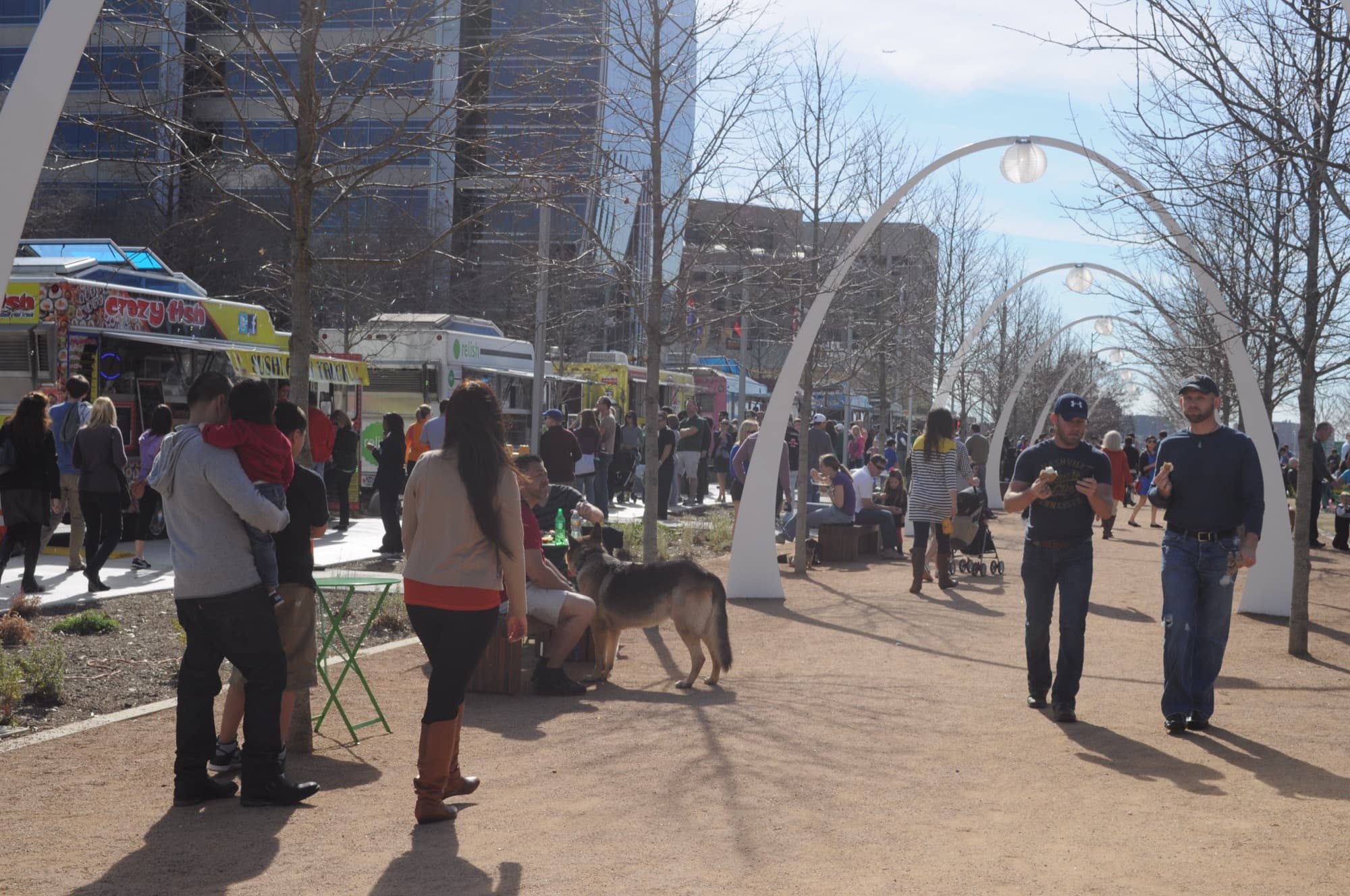 Klyde Warren Park, a green public park in downtown Dallas